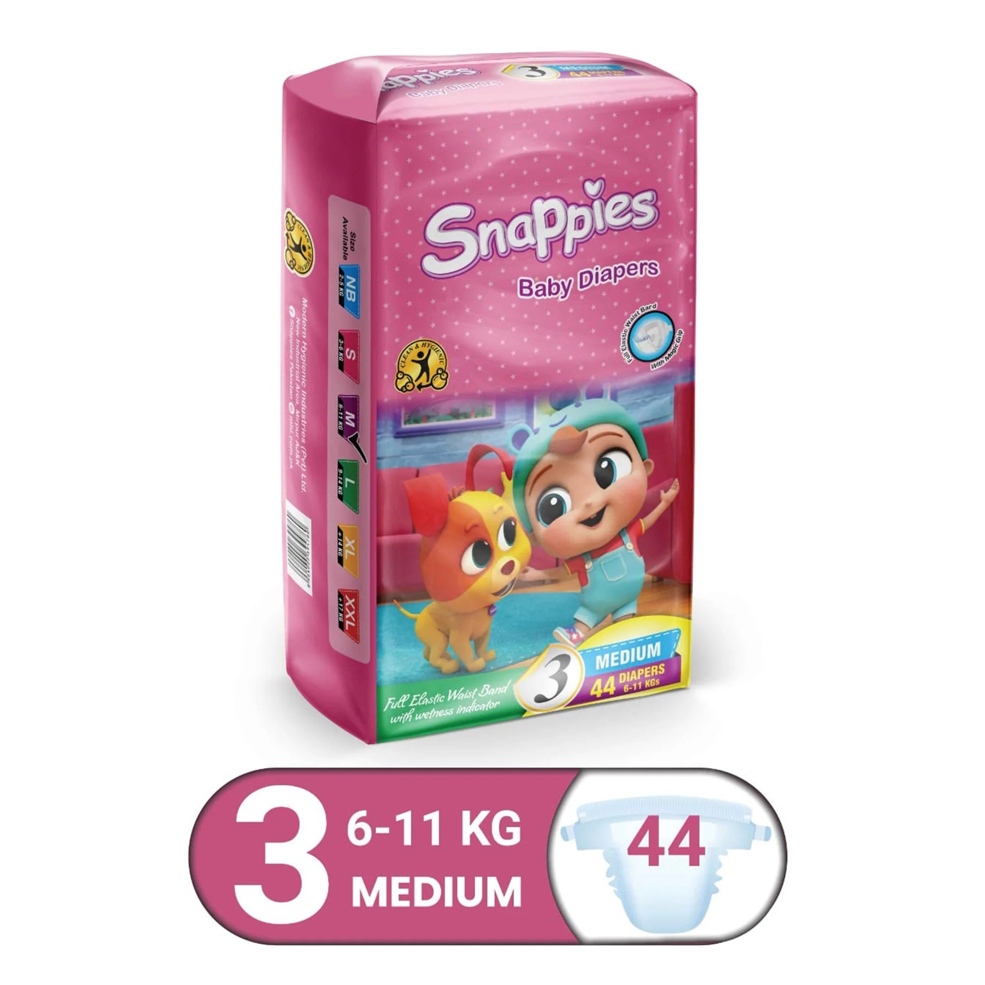 Snappies Baby Diapers 6-11 KG 3 Medium 44 Pieces - Retailershop - Online Shopping Center